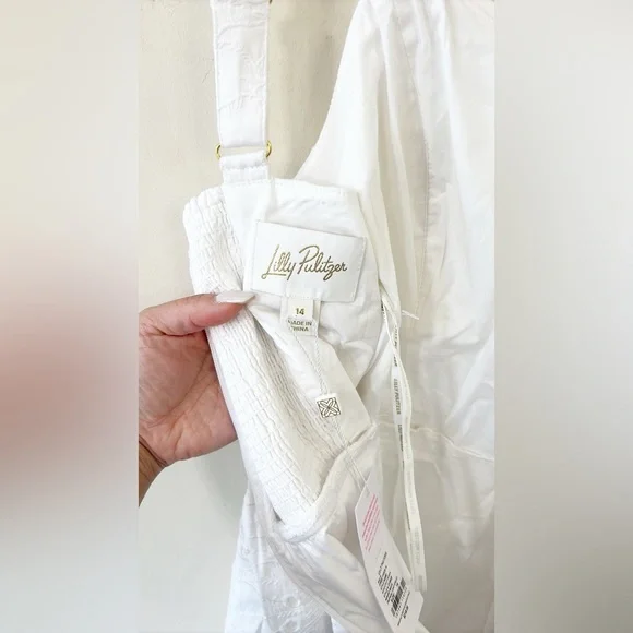 New Lilly Pulitzer Rocko Eyelet Romper Resort White Tropical Leaf Eyelet Size 14 - Picture 10 of 12